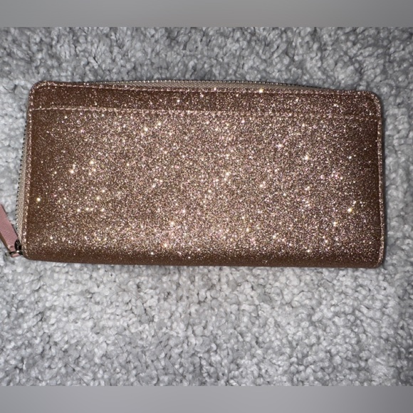 Kate Spade Large Rose Gold Glitter Zip Around Wallet - Picture 2 of 3